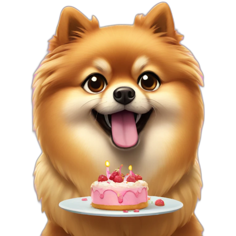 Pomerania comiendo tarta de cumpleaños emoji