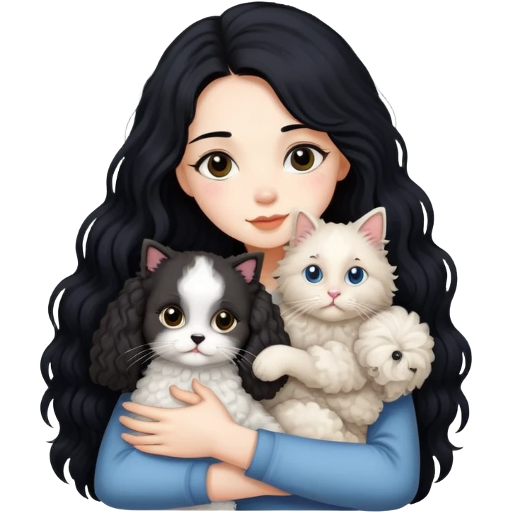 黑色長頭髮女仔抱住一隻Poodle 同一隻布偶貓 emoji