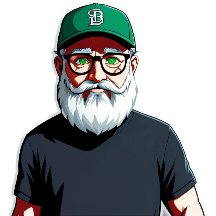 A bold man with a grey baseball cap, green eyes, big beard and glasses, waving  emoji