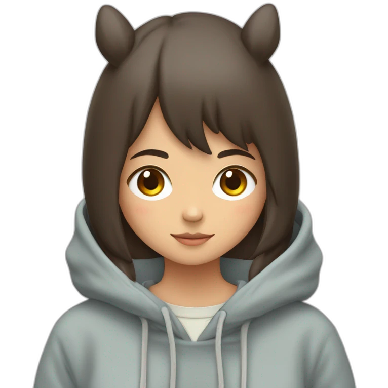 Fille Brune avec un sweat-capuche Totoro avec les couleurs de Totoro sur ventre  emoji