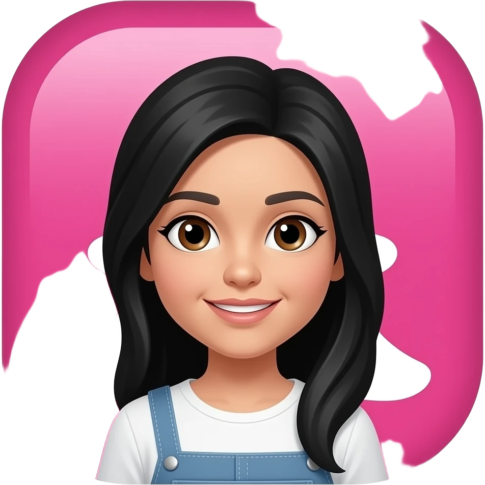Pink Snapchat logo with a girl with brown eyes and black hair in the middle emoji