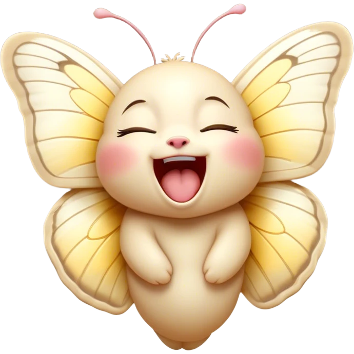 Cinematic Adorable Yawning Butterfly Portrait Emoji, Head tilted slightly with a dramatic, wide-open yawn, showcasing a delicate, softly fluttering body with gently drooping wings and sleepy, half-closed eyes, Simplified yet irresistibly cute features, highly detailed, glowing with a soft, cozy luminescence, high shine, relaxed yet expressive, stylized with a dash of whimsical floral charm, soft glowing outline, capturing the essence of a drowsy butterfly that appears ready to rest its wings for a nap! emoji
