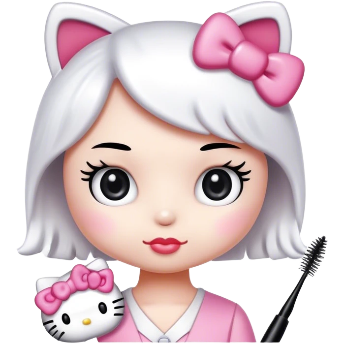 hello Kitty SANRIO holding an eyelash mascara spoolie emoji