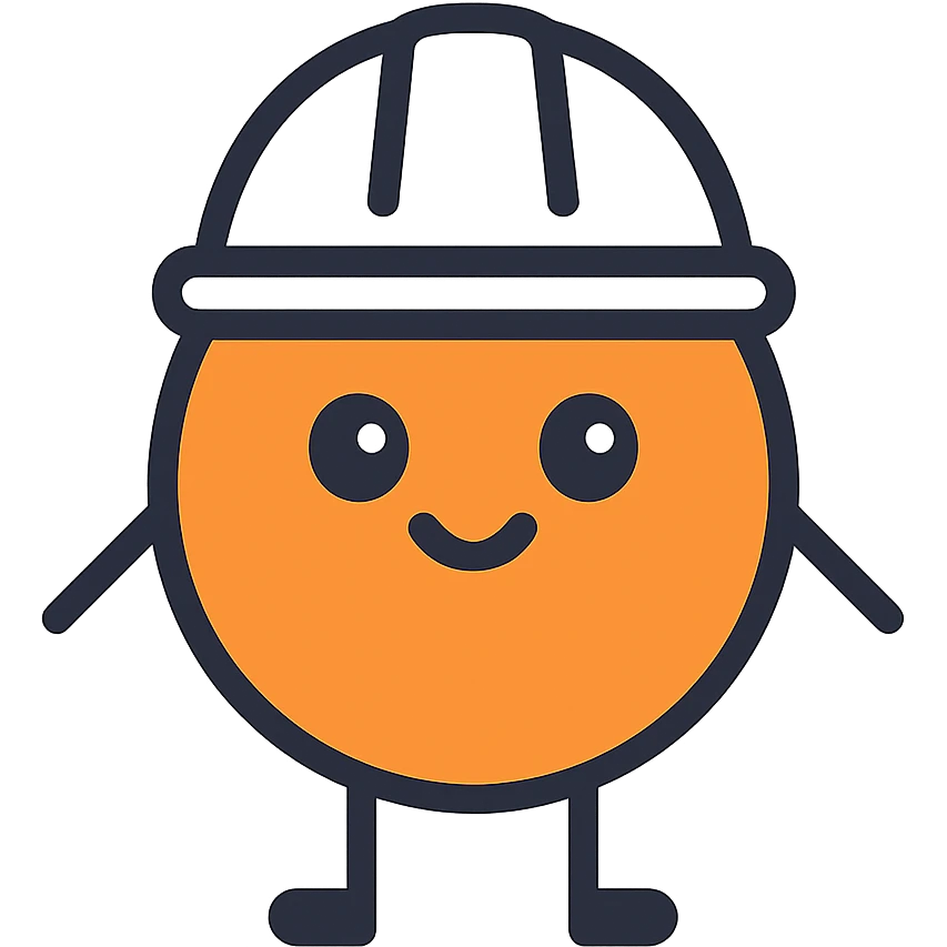 A cute circle character with white hard hat and stick arms and feet emoji