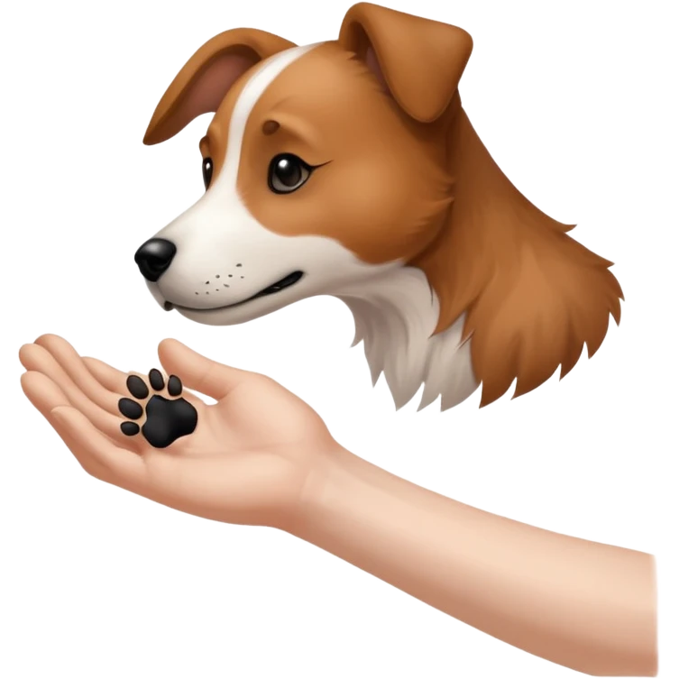 there is a drawing of a human hand gently reaching toward a dog’s paw. The dog has brown fur with black areas, and the paw is extended like it’s about to touch the person’s fingers emoji
