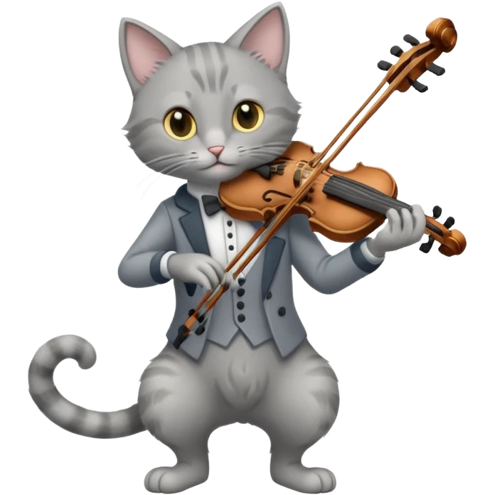 thin grey cat play violin, long full body, no tail emoji