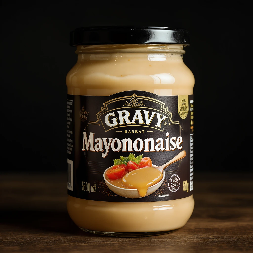 gravy mayonaise, TOGETHER "gravyonaise", product packgaging, jar emoji