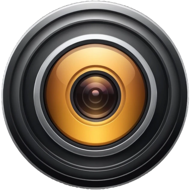 A round camera lens, minimalist, with highlights emoji