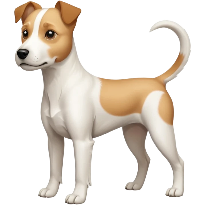 a full body buff white parson russell terrier looking dog the size of a kelpie with light brown long ears and a light brown patch on one eye and a large snout. the rest of the dog is completely white. forward facing emoji