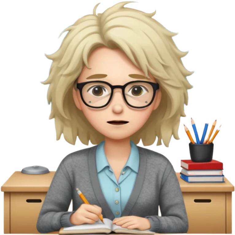 exhausted teacher in a bustling classroom emoji