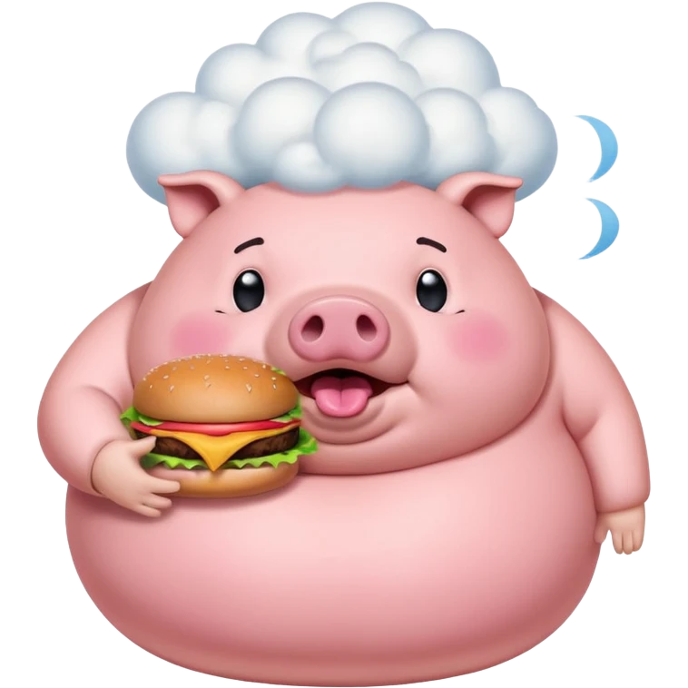 fat obese pig eating burger with fart cloud surrounding around it emoji