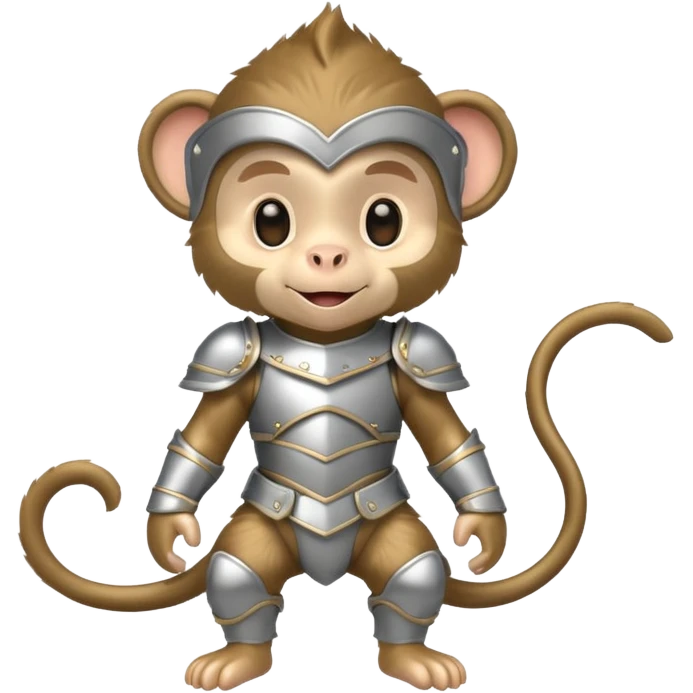 baby monkey in silver armor, full body, smile emoji