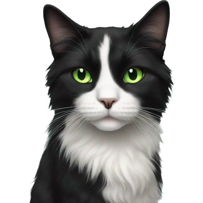 Long haired tuxedo cat with green eyes emoji