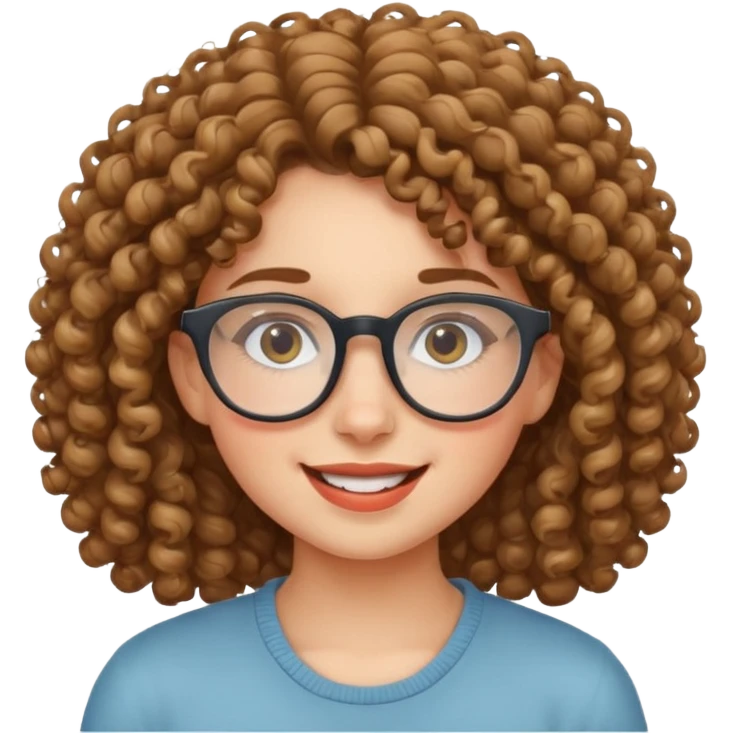 A cheerful curly-haired girl with glasses emoji