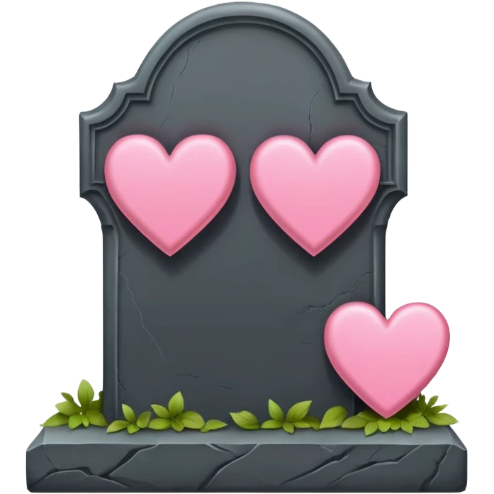 Headstone with pink hearts emoji