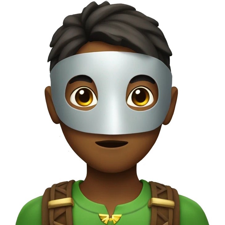 A boy wearing a Zelda mask emoji