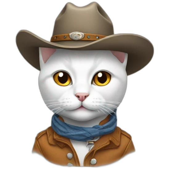 white cat wearing a cowboy hat emoji