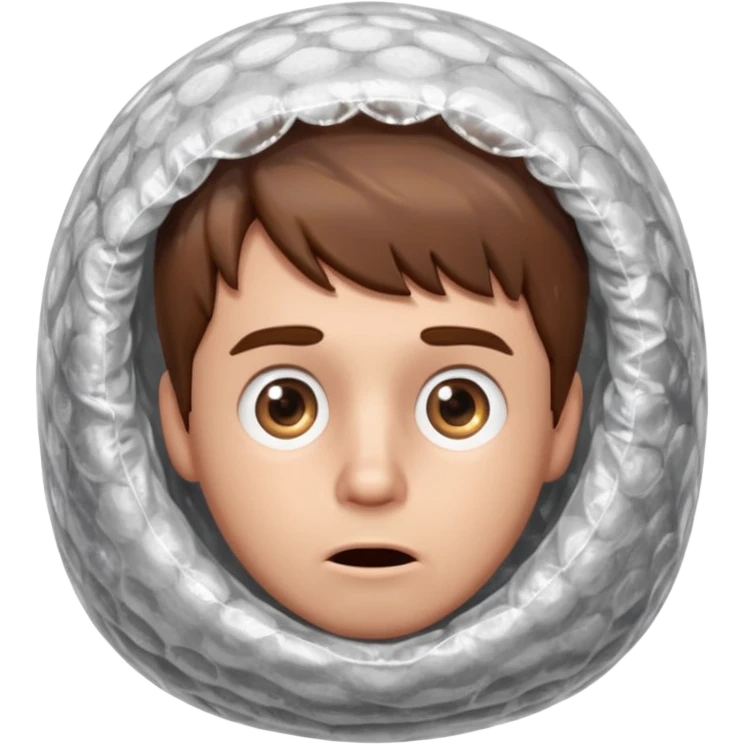 Brown haired man wrapped in bubble wrap emoji