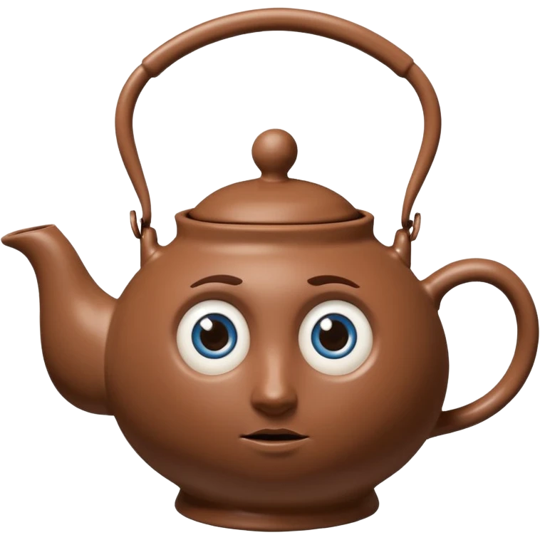 brown teapot, with a concerned expression including big blue eyes. It has human legs on the bottom, and a human hand connected to its handle. emoji