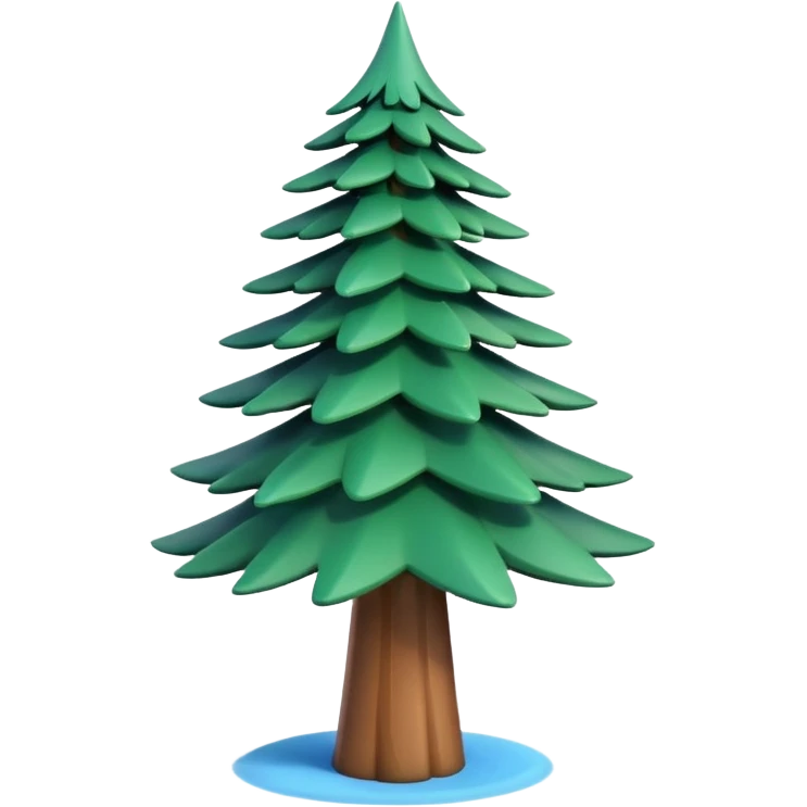 A 3D cartoon pine tree with layered green needles and tall conical shape, clear blue sky, Memoji-style rendering. emoji