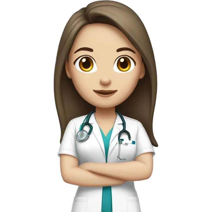  brunette with fair skin nurse with long hair in white scrubs emoji