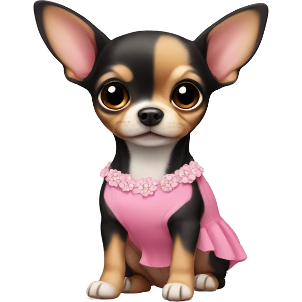black & tan chihuahua puppy wearing a pink dress emoji