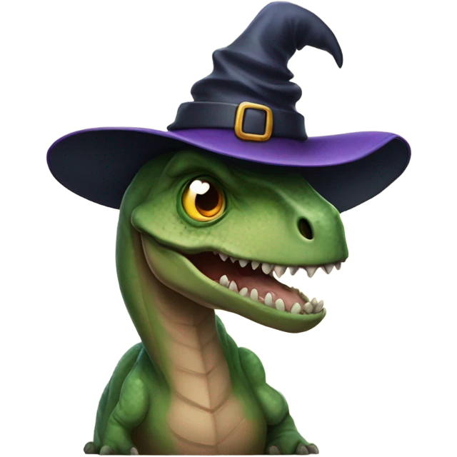 Dinosaur wearing witch hat emoji