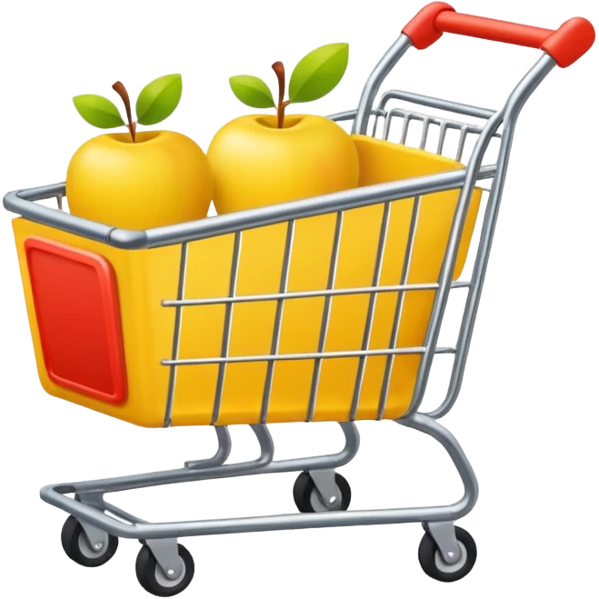 Yellow shopping cart emoji.
Keep the original cart shape.
Flat, simple, Apple-style.
No extra details, transparent background. emoji