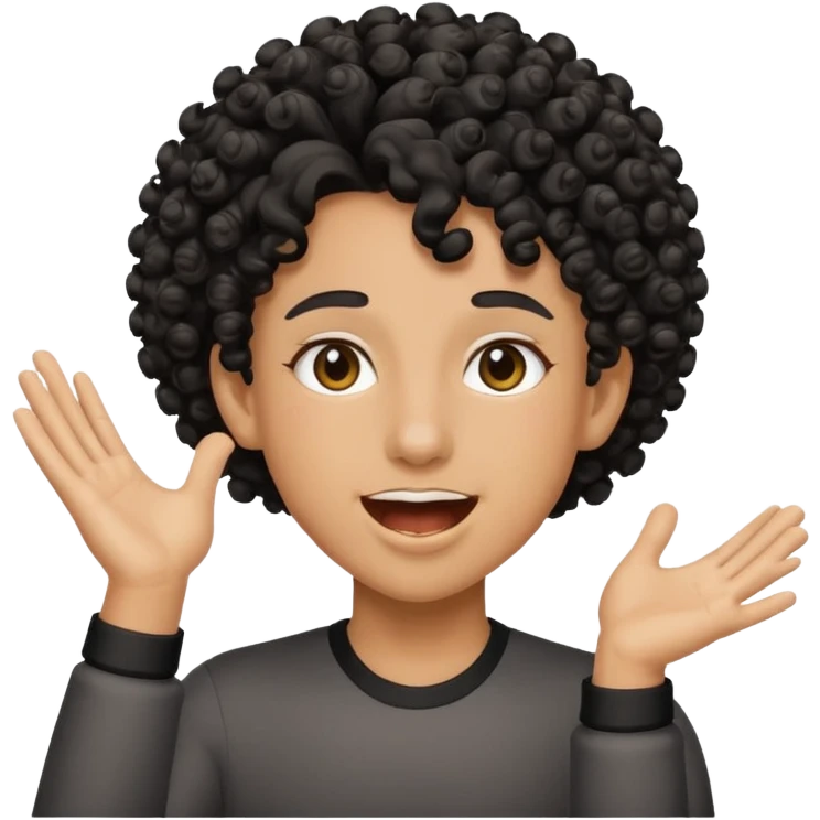 Cheering non binary pal with curly black fade emoji