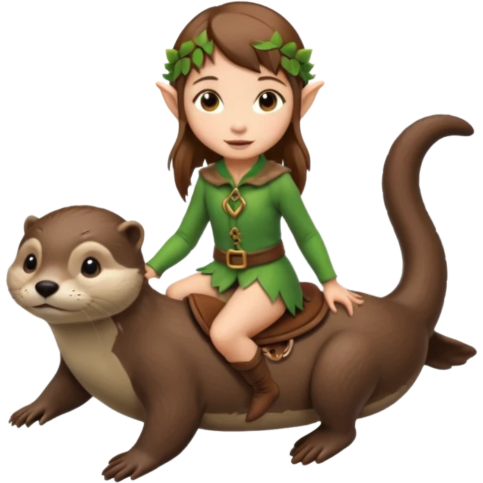 tiny forest elf girl brown straight hair with riding an otter emoji