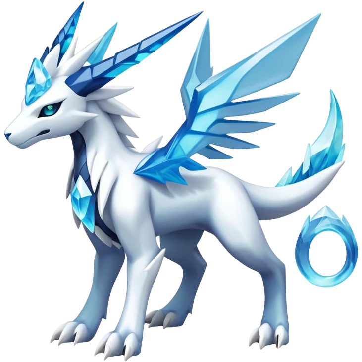 Modern Kyurem-reshiram-Glaceon-dialga-suicune-hybrid, full body emoji