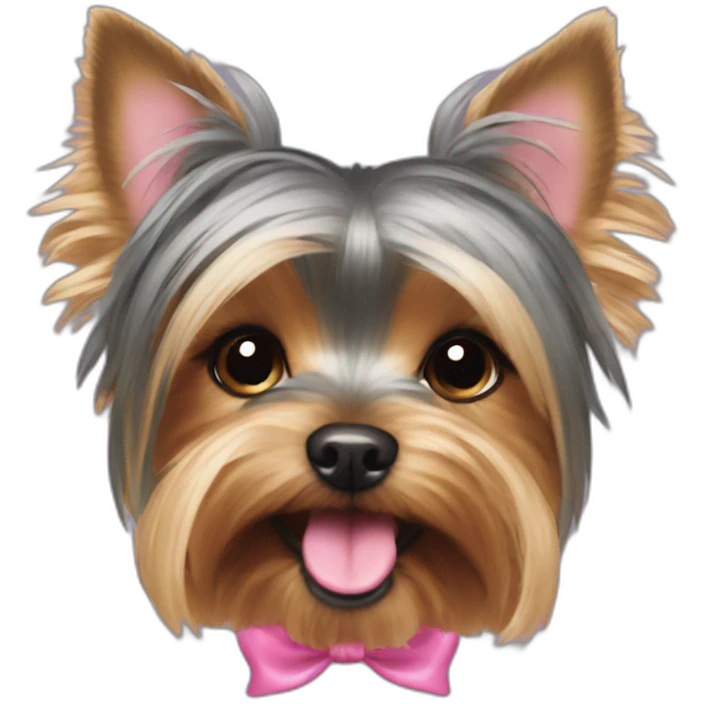 yorkshire terrier with the tongue and a pink hairbow emoji