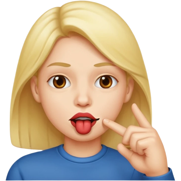 A lip biting with a finger in the mouth emoji
