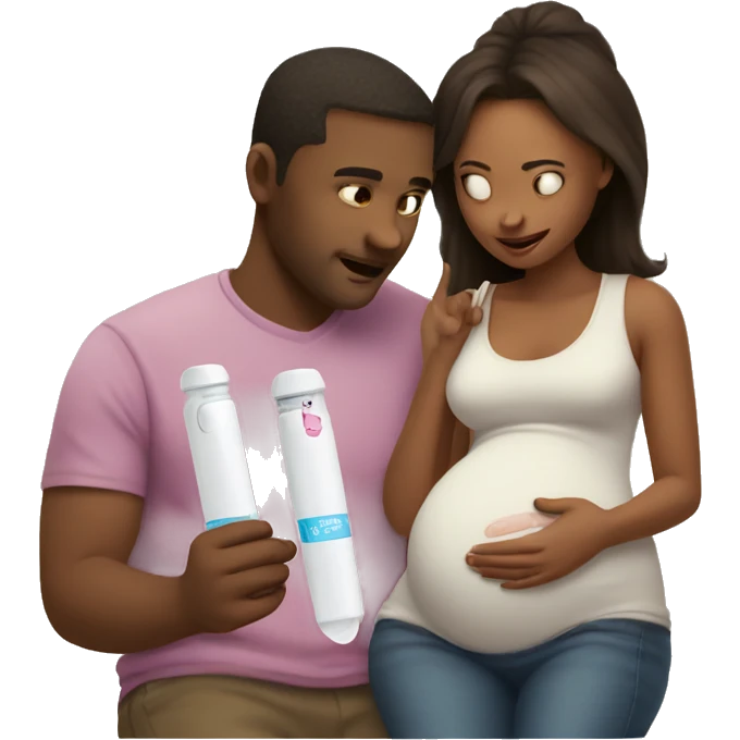 couple looking at pregnancy test emoji