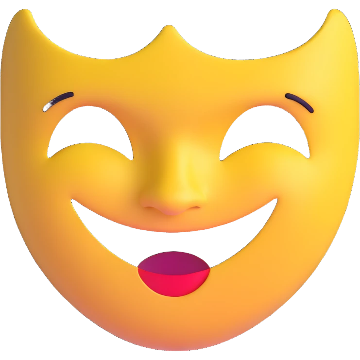 two masks side by side - comedy mask with wide happy smile, tragedy mask with deep sad frown emoji