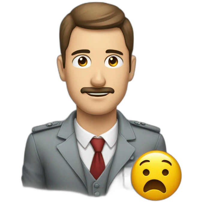 Homem de gravata apontando o dedo com cara de mau emoji