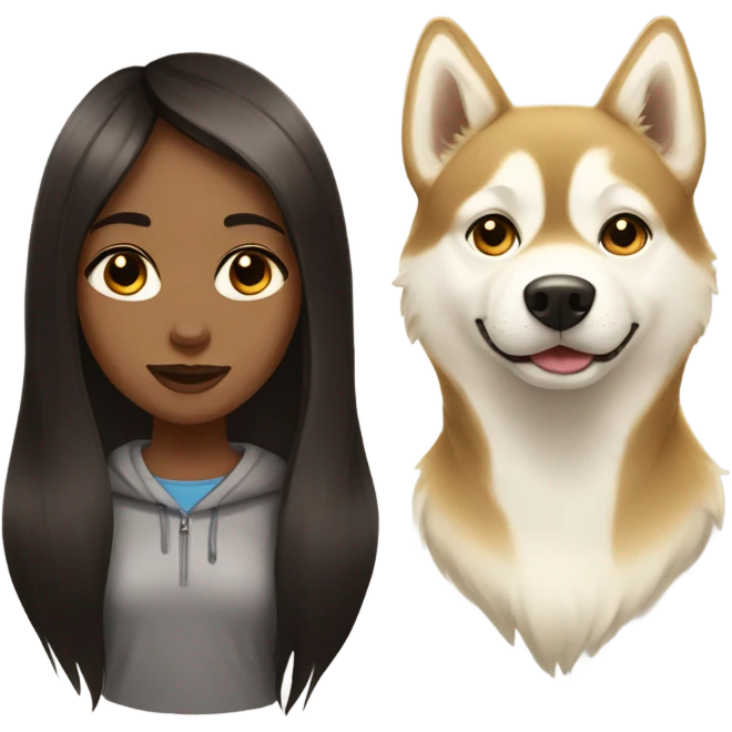 A girl Dark brown  hair next to a light dorée  Husky emoji