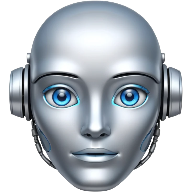 Gorgeous robot face silver with blue eyes emoji