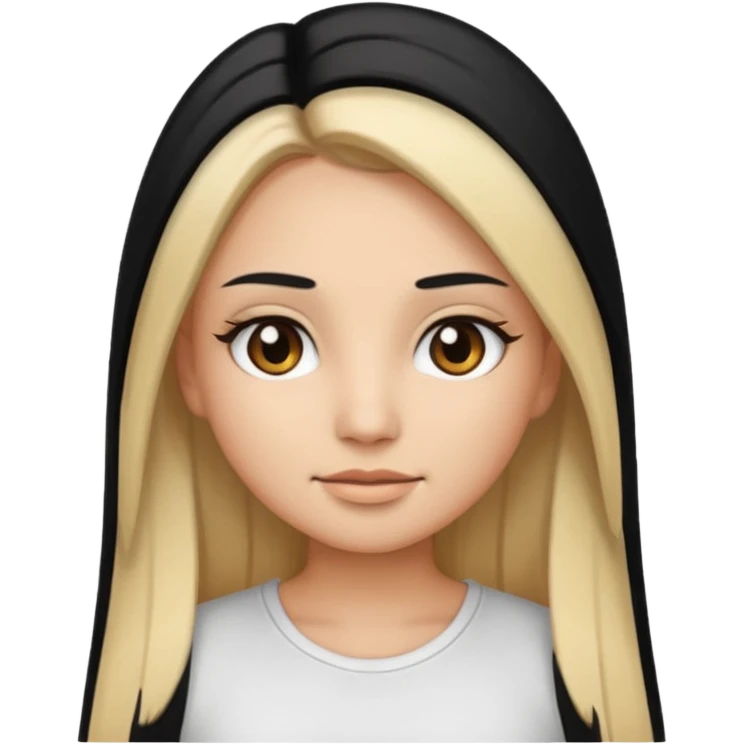 make a girl emoji with straight long black hair and blonde highlights and brown eyes with pretty eyelashes wearing a white top emoji