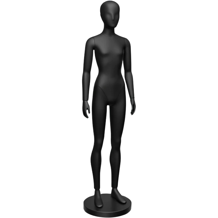 Minimalistic flat vector icon, iOS style, thin black contour on white background. Matte black mannequin in front of in 3D monochrome style. emoji