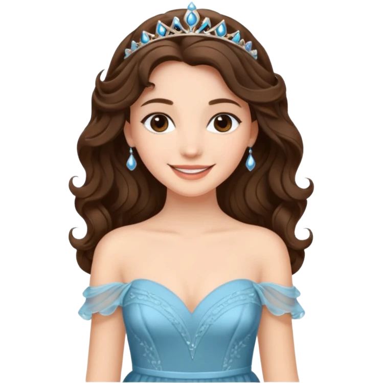 a beautiful brunette wavy flowy hair princess wearing a gown with elegant piercing and smile gently  emoji