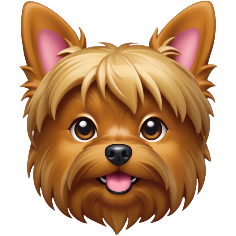 Cinematic Comical Yorkshire Terrier Portrait Emoji, Head tilted dramatically with an exaggeratedly surprised, comical expression and wide, expressive eyes, featuring a perky, well-groomed fur in rich hues, simplified yet hilariously detailed, glowing with a bold, sassy radiance, high shine, exuding playful mischief and cheeky terrier attitude, styled with a soft glowing outline, capturing the essence of a Yorkshire Terrier that appears ready to comically dash out of the frame! emoji