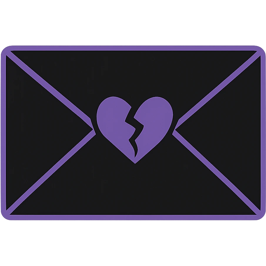 emo envelope with a broken heart seal, black and purple, no background emoji