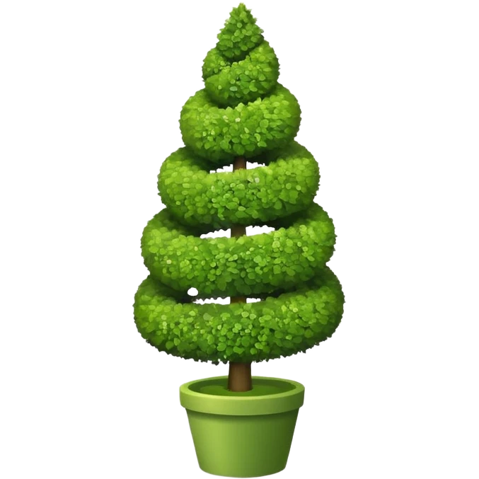 spiral topiary tree emoji, green spiral shaped bush, garden art tree, cute emoji style, white background emoji