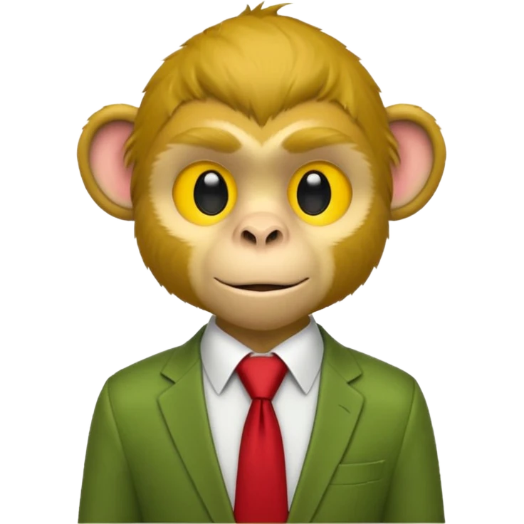 yellow monkey with green shirt,red tie emoji