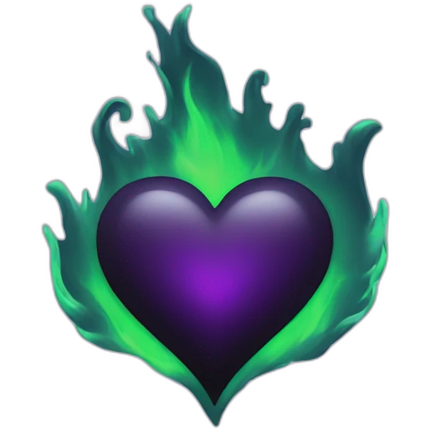 Black heart with purple and green flame inside emoji