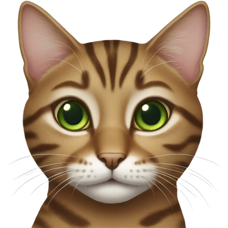 tabby cat with green eyes, white mouth area, and a brown spot near lips emoji