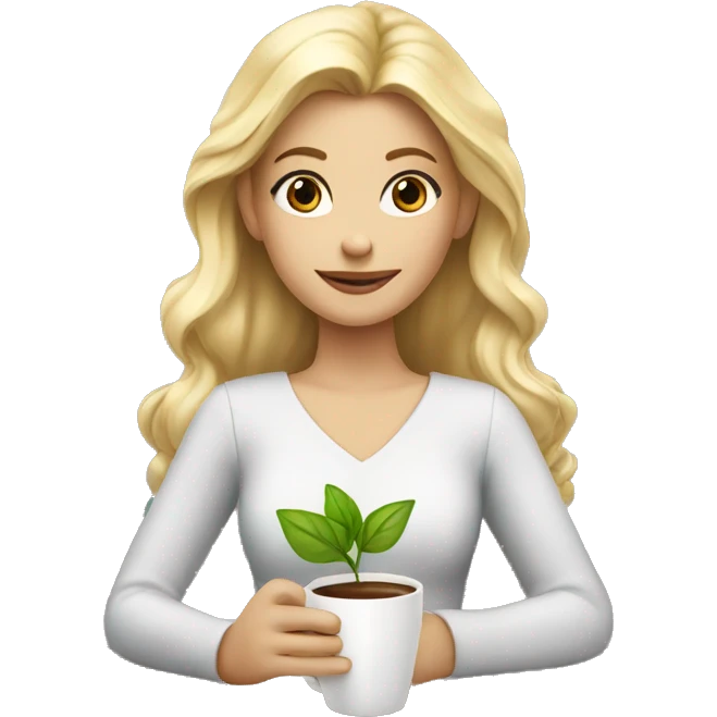 Blonde princess with coffee and plant emoji