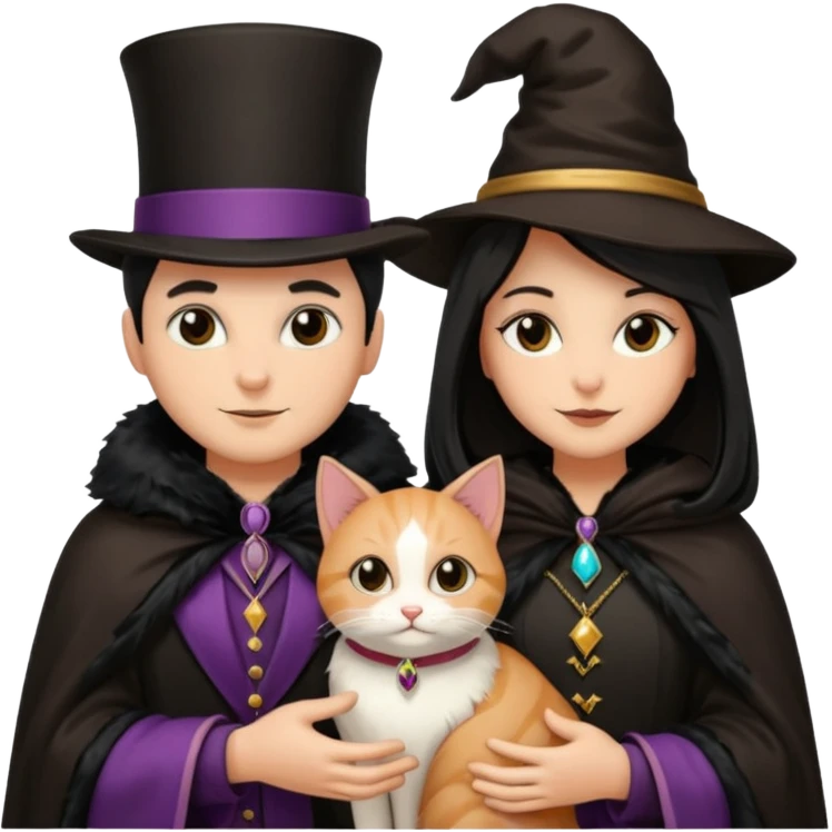 magician couple and their pet cat emoji