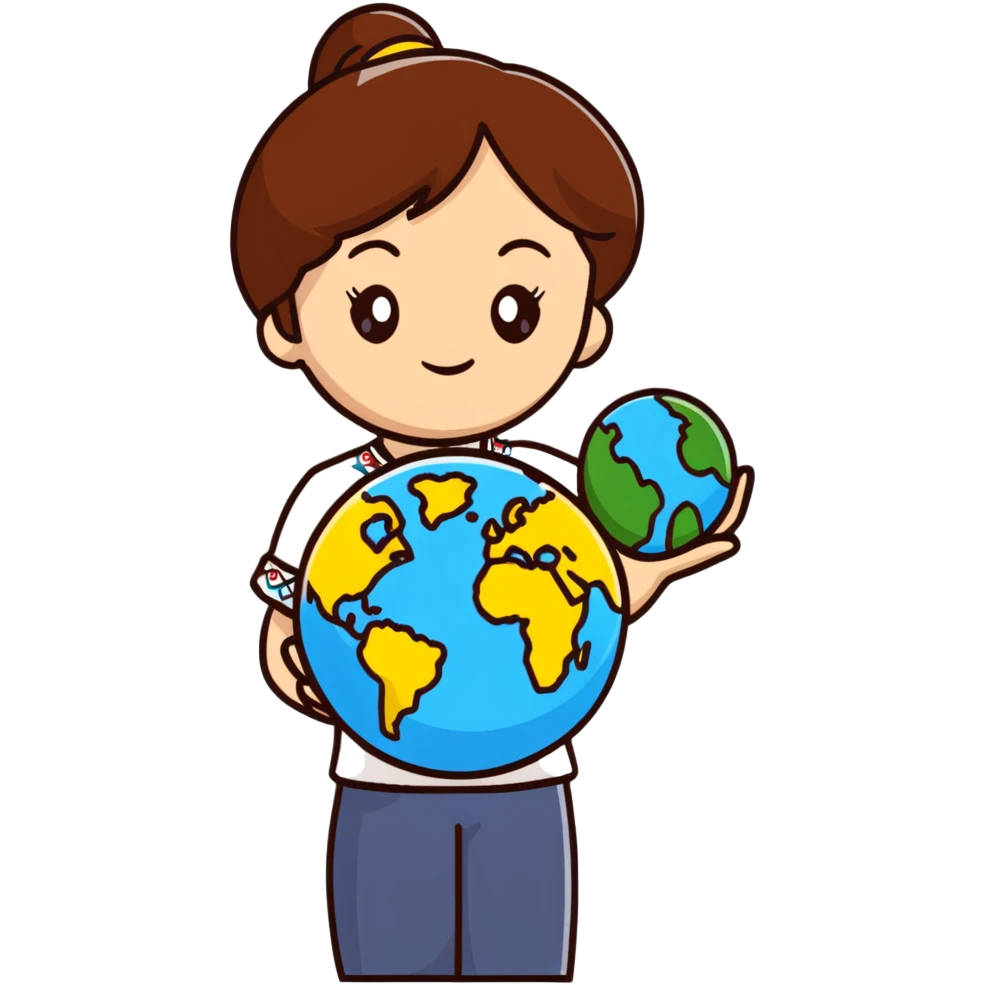 Beautiful young girl with brown hair wearing a white Ukrainian embroidered shirt holding a globe in her hand emoji